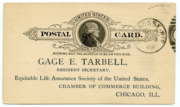 U. S. Postal Card, One Cent, 1898, Gage E. Tarbell, Chicago, IL-Carey's Emporium