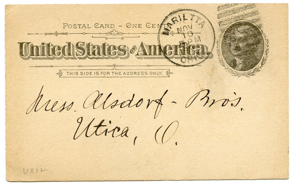 U. S. Postal Card, One Cent, 1896-Carey's Emporium