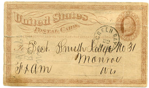 U. S. Postal Card, One Cent, 1874, Masonic Lodge Grand Secretary, Green Bay, WI-Carey's Emporium