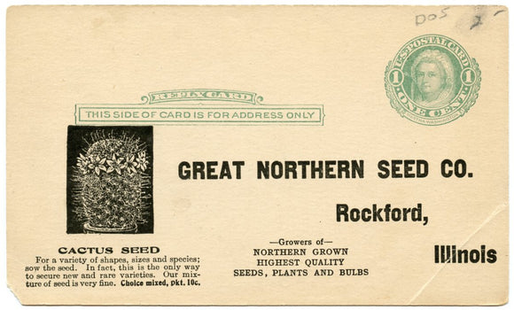 U. S. Postal Reply Card, One Cent, Great Northern Seed Co., Rockford, IL-Carey's Emporium