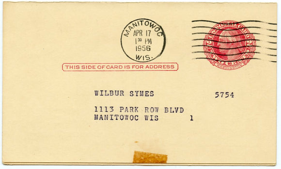 U. S. Postal Card, Two Cents, 1956, Wisconsin Telephone Company, Manitowoc, WI-Carey's Emporium
