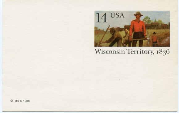 U. S. Postal Card, Fourteen Cents, 1986, Wisconsin Territory, 1836, First Day of Issue-Carey's Emporium