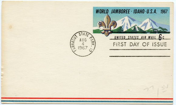 U. S. Postal Card, Six Cents, 1967, World Jamboree, Idaho, U. S. A., First Day of Issue-Carey's Emporium