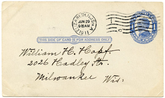 U. S. Postal Card, One Cent, 1911-Carey's Emporium