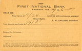 U. S. Postal Card, One Cent, First National Bank, Baraboo, WI-Carey's Emporium