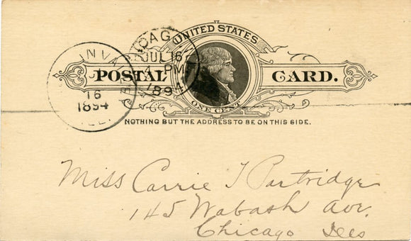U. S. Postal Card, One Cent, 1894-Carey's Emporium