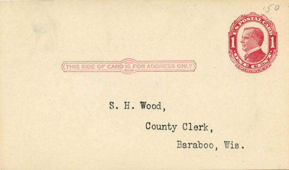 U. S. Postal Card, One Cent, 1913, County Clerk, Greenfield, WI-Carey's Emporium