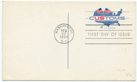 U. S. Postal Card, Four Cents, 1964, Customs, First Day of Issue-Carey's Emporium