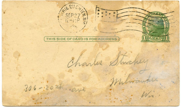 U. S. Postal Card, One Cent, 1926, Crawford County Benevolent Society, Prairie du Chien, WI-Carey's Emporium