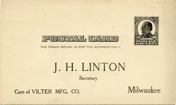 U. S. Postal Card, One Cent, Vilter Mfg. Co., Milwaukee, WI-Carey's Emporium
