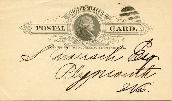 U. S. Postal Card, One Cent, John Thielen, Wholesale Wines and Liquors, Oshkosh, WI-Carey's Emporium
