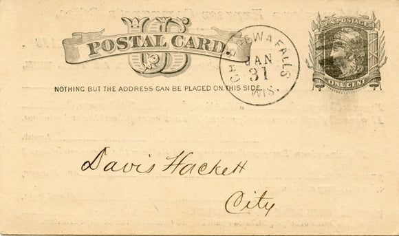 U. S. Postal Card, One Cent, 1882, American Express, Chippewa Falls, WI-Carey's Emporium