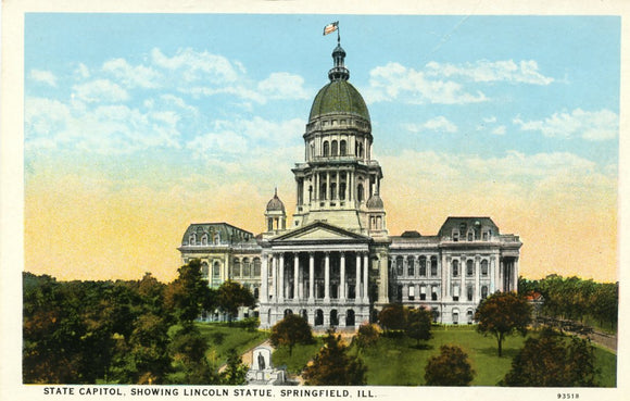 State Capitol, Showing Lincoln Statue, Springfield, IL-Carey's Emporium