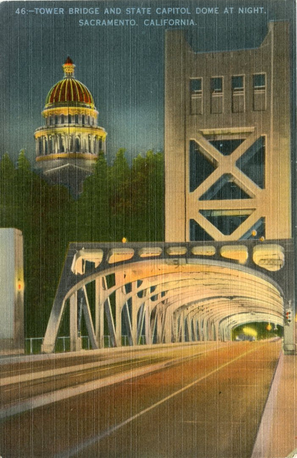 Tower Bridge and State Capitol Dome at Night, Sacramento, CA-Carey's Emporium