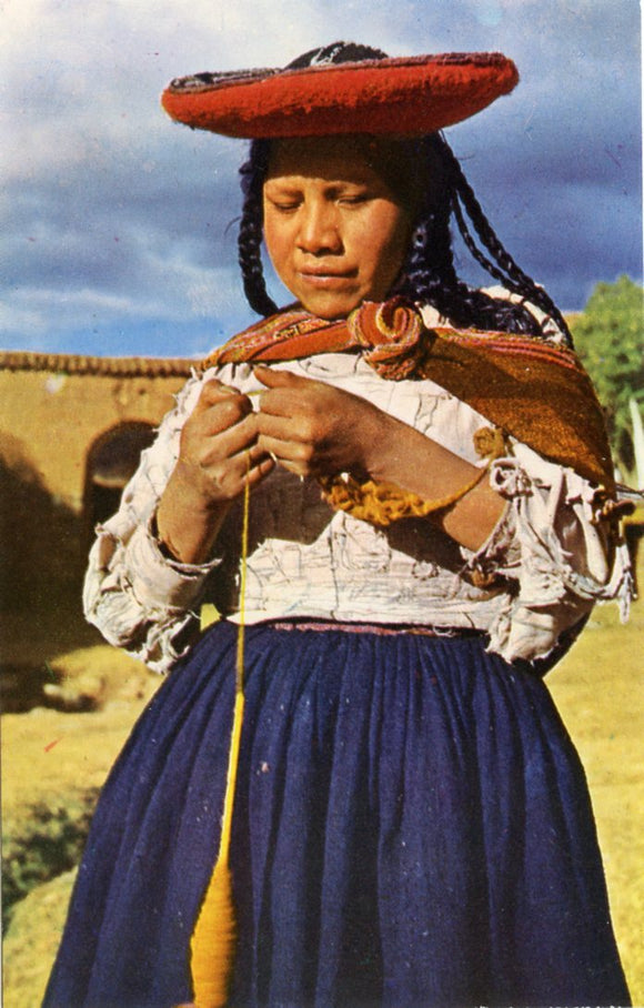 Muchacha India Hilando, Chincheros, Peru-Carey's Emporium