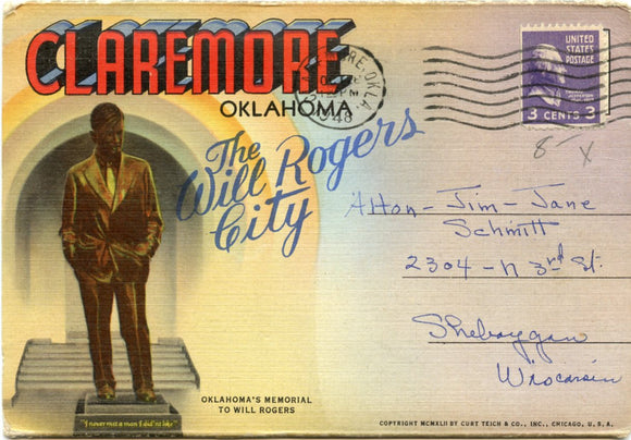 The Will Rogers City, Claremore, OK Souvenir Folder-Carey's Emporium