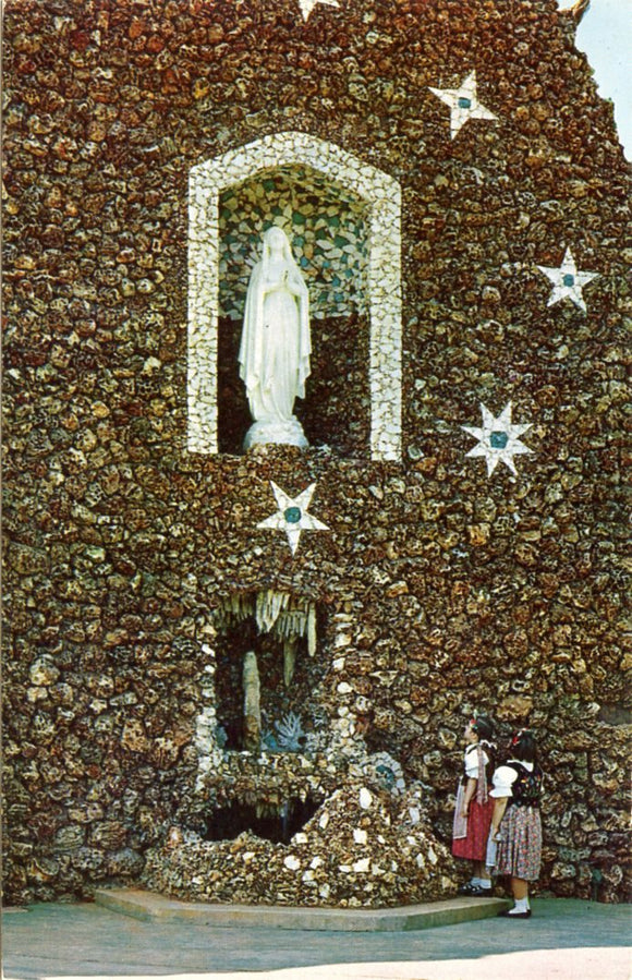Our Lady of Lourdes Statue in Grotto, Carmelite Shrines, Munster, IN-Carey's Emporium
