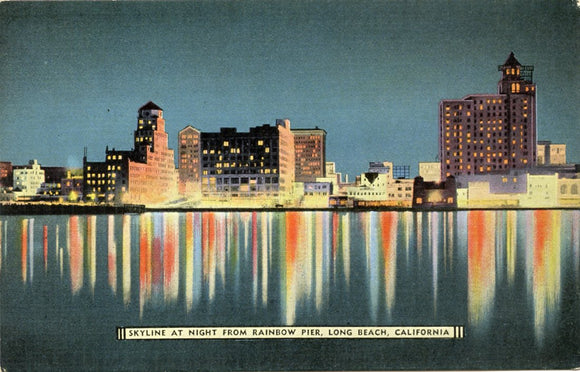 Skyline at Night from Rainbow Pier, Long Beach, CA-Carey's Emporium