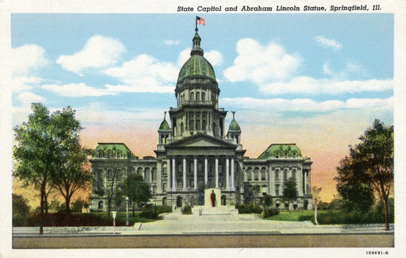 State Capitol and Abraham Lincoln Statue, Springfield, IL-Carey's Emporium