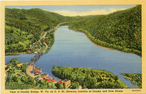 View of Gauley Bridge, W. Va. on U. S. 60, Showing Junction of Gauley and New Rivers-Carey's Emporium