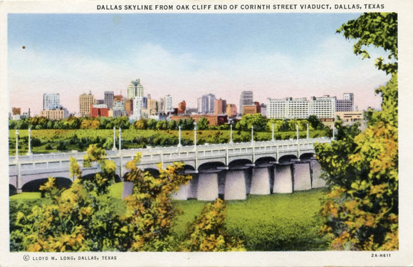 Dallas Skyline from Oak Cliff End of Corinth Street Viaduct, Dallas, TX-Carey's Emporium