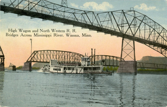 High Wagon and North Western R. R. Bridges Across Mississippi River, Winona, MN-Carey's Emporium