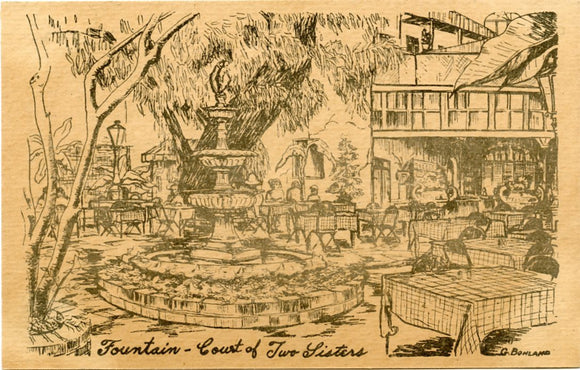 Fountain, Court of Two Sisters, New Orleans, LA Signed G. Bonland-Carey's Emporium
