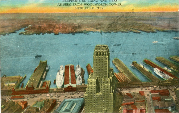 Telephone Building and Piers, As Seen from Woolworth Tower, New York City, NY-Carey's Emporium