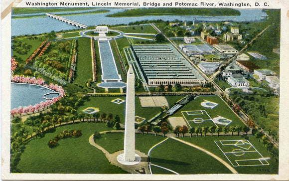 Washington Monument, Lincoln Memorial, Bridge and Potomac River, Washington, DC-Carey's Emporium