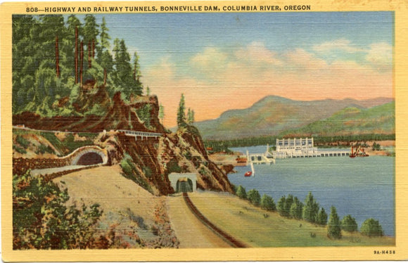 Highway and Railway Tunnels, Bonneville Dam, Columbia River, OR-Carey's Emporium