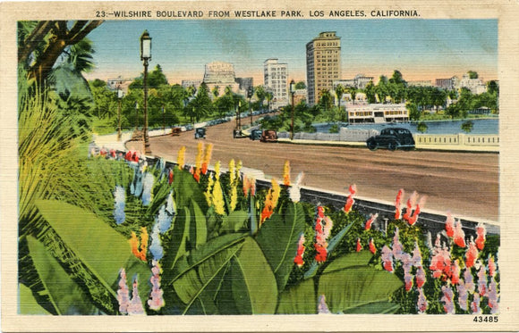 Wilshire Boulevard from Westlake Park, Los Angeles, CA-Carey's Emporium