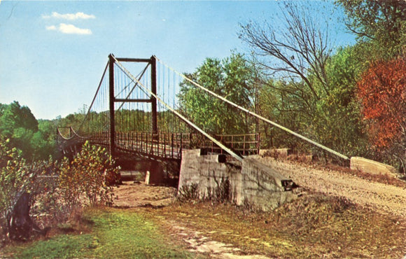 Old Time Swinging Bridge Across Osage River-Carey's Emporium