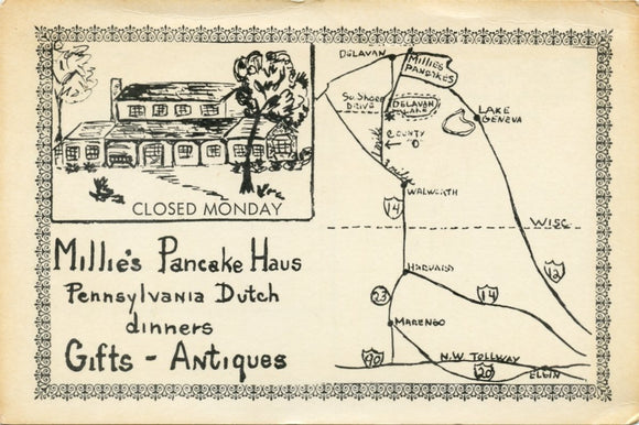 Millies Pancake Haus, Pennsylvania Dutch Dinners, Gifts, Antiques, Delavan, WI-Carey's Emporium