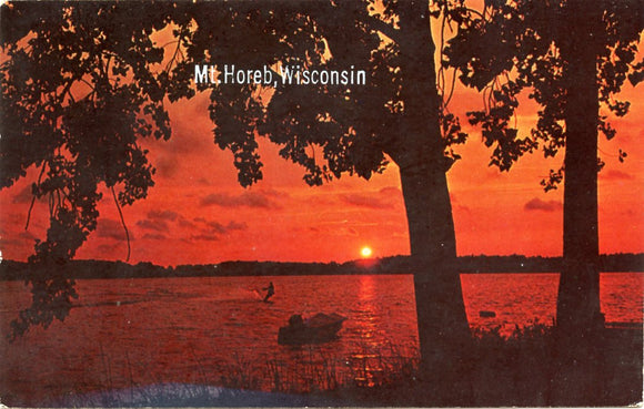 Water Skiing at Eventide, Vacationland Scene, Mt. Horeb, WI-Carey's Emporium