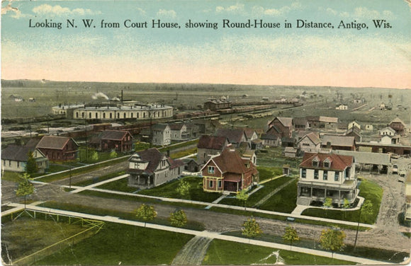 Looking N. W. from Court House, Showing Round-House in Distance, Antigo, WI-Carey's Emporium