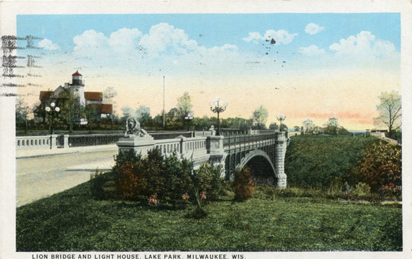 Lion Bridge and Light House, Lake Park, Milwaukee, WI-Carey's Emporium