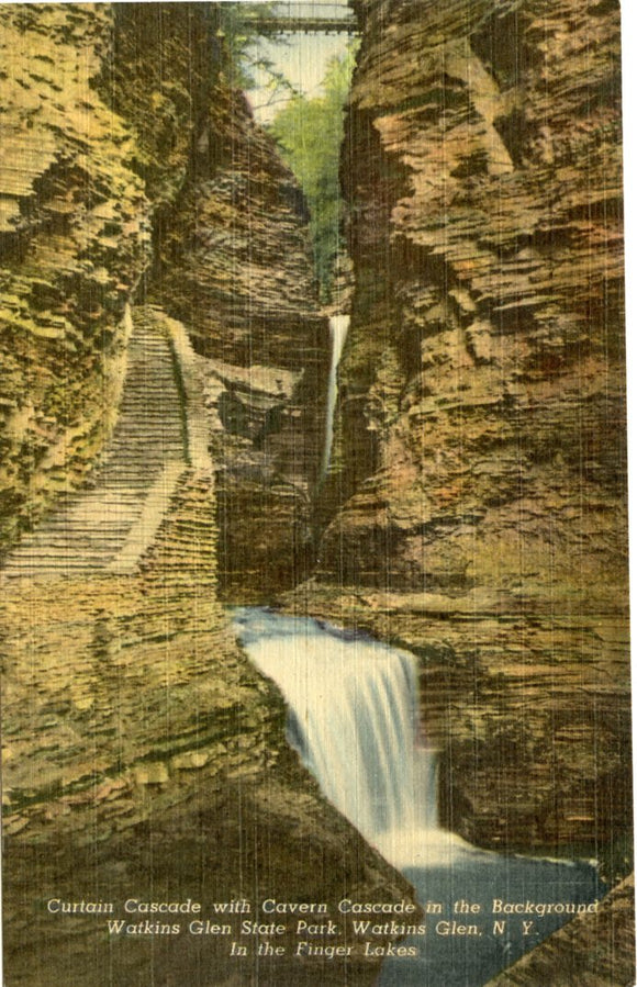 Curtain Cascade with Cavern Cascade in the Background, Watkins Glen State Park, Watkins Glen, NY-Carey's Emporium