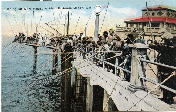 Fishing on New Pleasure Pier, Redondo Beach, CA-Carey's Emporium