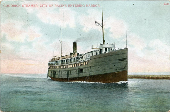 Goodrich Steamer, City of Racine, Entering Harbor-Carey's Emporium