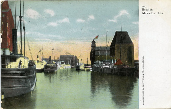Boats on Milwaukee River, Milwaukee, WI-Carey's Emporium