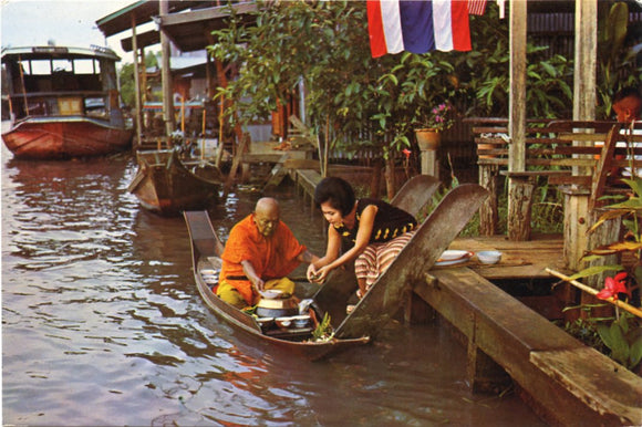 Most Thai Buddists Offer Food to the Priests in the Morning Along the Bank of Canals and Rivers in Thailand-Carey's Emporium