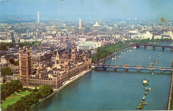 Aerial View of The River Thames and Houses of Parliament with Westminster Bridge and the Embankment, London - Carey's Emporium
