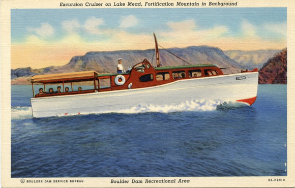 Excursion Cruiser on Lake Mead, Fortification Mountain in Background-Carey's Emporium