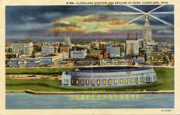 Cleveland Stadium and Skyline at Dusk, Cleveland, OH-Carey's Emporium