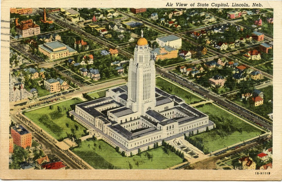 Air View of State Capitol, Lincoln, NE [Postcard]