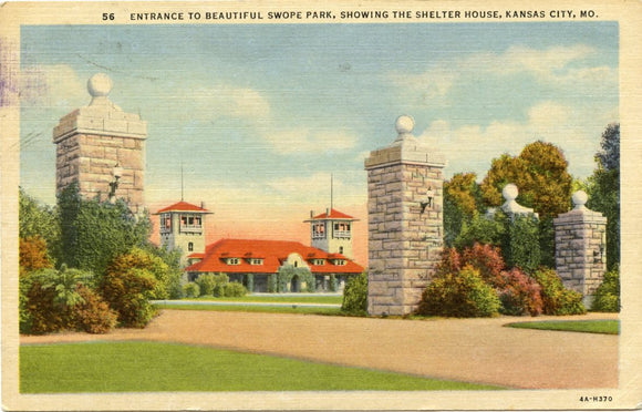 Entrance to Beautiful Swope Park, Showing the Shelter House, Kansas City, MO [Postcard]