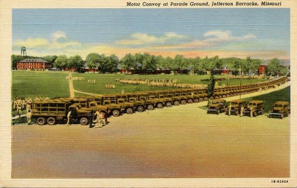 Motor Convoy at Parade Ground, Jefferson Barracks, MO [Postcard]