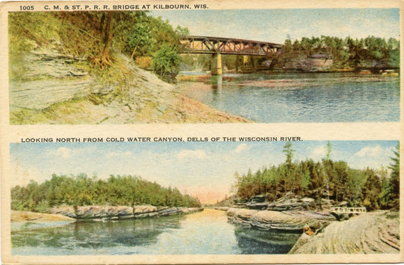 C. M. and St. P. R. R. Bridge at Kilbourn, Cold Water Canyon, Dells of the Wisconsin River, WI [Postcard]