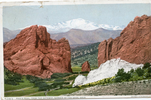 Pike's Peak from the Gateway, Garden of the Gods, CO [Postcard]