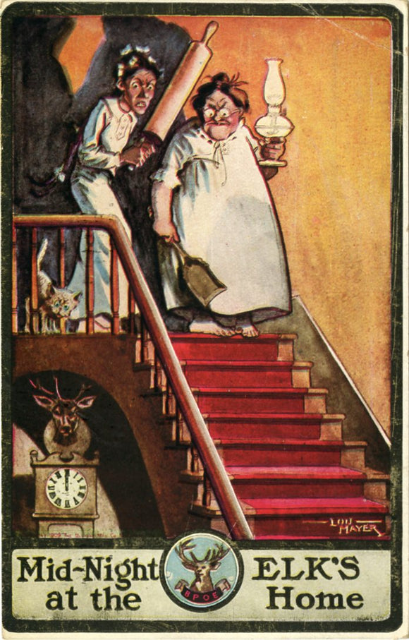 Mid-Night at the Elk's Home [Postcard]